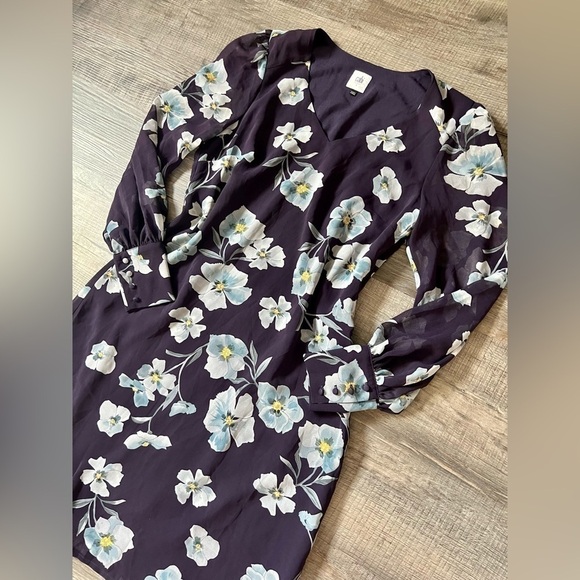 NEW! Cabi Ellery Purple Floral Long Sleeve V-Neck Dress 4018 Small Chiffon - Picture 5 of 10